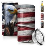 Eagle American Flag Tumbler 16oz, Eagle 4-in-1 Slim Can Cooler Double Walled Stainless Steel Insulated, Fits All 12oz Cans Beer Bottles, Gifts for Men Dad Grandpa Veteran Day July 4th