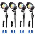 LEONLITE 3CCT Low Voltage LED Landscape Spotlight, 3000K/4000K/5000K Selectable, CRI90 12V Waterproof Spot Lights, Bronze Die-cast Aluminum Housing Pathway Yard Bush Light, ETL Listed, Pack of 4