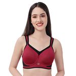 SOIE Women Full Coverage Polyamide Spandex High Impact Padded Non Wired Sports Bra, Crimson, 36D