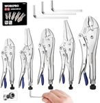 WORKPRO 5-Piece CR-V Locking Pliers Set, 6-1/2”, 9-1/2” Long Nose Locking Pliers, 5”, 7” and 10” Curved Jaw Locking Pliers, Fast Release with 3pc Hex Keys