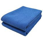 POLYTE Elite Microfibre Drying Towel (63x91 cm, 2 Pack, Waffle, Blue)