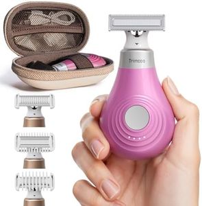 Trimcoo H3 Mini Bikini Trimmer for Women - Travel Friendly Electric Razors w/Travel Case, Replaceable Magnetic Blade, USB-C Rechargeable, Portable Body Hair Shaver, Waterproof Wet/Dry Groomer, Pink