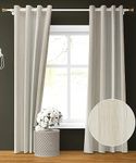 AMI CREATION Faux Silk Textured Pattern 80% Blackout Home Decorative Curtains for Door Living Room Bedroom, 7 feet Long, Cream, Set of 2