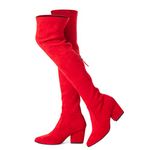 N.N.G Women Over the Knee Boots Suede Thigh High Suede Red Size 8 Stretch Long OTK Comfort Square Heel (8, Red)