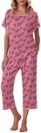 Ekouaer Women's Capri Pajama Sets Floral Print Short Sleeve Sleepwear Top and Capri Pants 2 Piece Loungewear with Pockets Love Print M