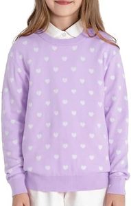 BOBOYOYO Girls Sweaters 100% Cotton Kids Heart Sweater Valentine Holiday Pullover Teen Clothes Winter Crew Neck Knit Top, Liac, 3-4 Years