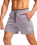 G Gradual Men's Running Shorts with Zipper Pockets Quick Dry Gym Athletic Workout 5" Shorts for Men (Light Grey, Small)