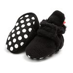 Baby Fleece Booties Newborn Warm Slippers Cozy Winter Boots Sock Shoes Infant Crib Bootie with Non Skid Bottom 6-12Months (Black Furry)