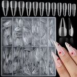 LoveOurHome 600pc Medium Soft Gel Stiletto Nail Tips Full Cover Stiletto Almond Fake Nails 12 Sizes Acrylic Gel X Nail Tips for Salon Home Nail Art Manicure Design