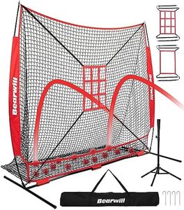 Bearwill Baseball Net, 7x7ft Baseball Softball Practice Net with Large Ball Collection System, Pitching Net with Batting Tee, 2 Strike Zone, Carry Bag, Baseball Nets for Batting Pitching Hitting