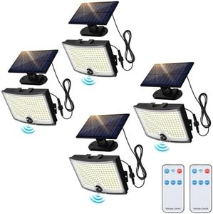 Adiding Solar Outdoor Lights, 3500LM LED Flood Lights with 16.4 Ft Cable, Remote Control Solar Motion Sensor Lights with 3 Modes, Solar Powered Security Lights for Outside Patio, Yard, Garage, 4 Pack