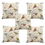 JII 3D Printed Polyester Cushion Cover for Bedroom Sofa Chair & Living Room - Set of 5 (16 X 16 Inch) (Birds Print-White)