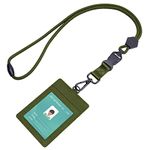 Badge Holder, Wisdompro Durable ID Card Holder with 1 Clear ID Window & 2 Credit Card Slot, 23 inch Heavy Duty Breakaway Lanyard, Hexagonal Adjustable Buckle, Metal Hook for Key - Army Green, Vertical