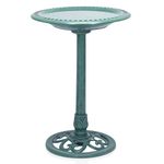 Alpine TEC116 Corporation 71 cm Tall Outdoor Birdbath with Scrollwork Decoration Yard Statue, Green