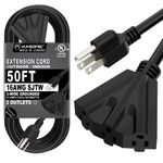 K KASONIC - 50 Ft Extension Cord with 3 Outlets, UL Listed 16/3 SJTW 3-Wire Grounded, 13A 125V 1625W for Indoor/Outdoor Use - Black