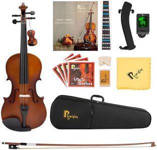1/4 Size Violin Set for Beginner, Acoustic Violin 1/4 Outfit with Starter Kit for Student (Hard Case, Bow, Rosin, Extra Violin Strings 1/4 Full Set, Shoulder Rest, Clip-on Tuners) - Matte Brown