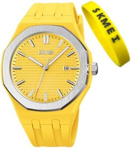 SKMEI Orologio da uomo in silicone, facile da leggere, impermeabile, sportivo, casual, alla moda, analogico, al quarzo, luminoso, regalo per padri, nero, G9299giallo, Moda