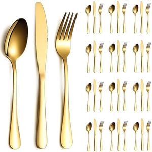 ReaNea Gold Cutlery Set 36 Pieces Service for 12, Stainless Steel Knives Spoon Forks Set for Wedding, Parties, Evens, Home, Thanksgiving, Christmas