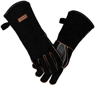 KIM YUAN Extreme Heat/Fire Resistant Gloves Leather with Kevlar Stitching, Mitts Perfect for Welding/Oven/Grill/BBQ/Mig/Fireplace/Stove/Pot Holder/Tig Welder/Animal Handling (16in-black)