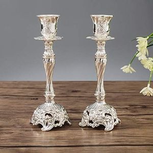 Sziqiqi Set di 2 Candelieri Candelabri Candelabro Portacandele in Argent Cromato Metallo per Soggiorno Tavolo da Pranzo Centrotavola Creativo, Argent