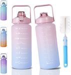 Half Gallon Motivational Water Bottle with Straw & Time markings, 64oz Big Sports Water bottles, BPA Free 2Liter Leakproof Drinking Bottle, for Cycling Running Camping Gym Yoga (Pink/Blue Gradient)