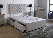 Comfy Deluxe LTD Plush Velvet Divan Bed Base with Chesterfield Headboard (No Mattress) (Silver, 2FT6-0 Drawers)