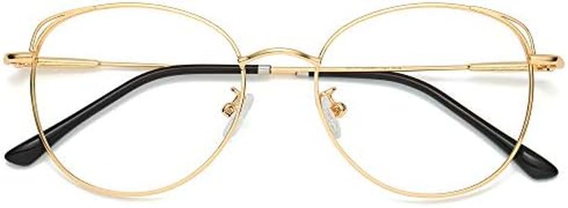 SOJOS Cat Eye Blue Light Blocking Glasses for Woman Hipster Metal Frame Womens Eyeglasses She Young SJ5027, Gold Frame/Anti-Blue Light Lens