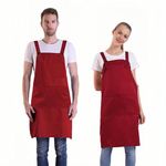 BIGHAS H Back Style Apron with Pocket for Women, Men Adjustable Large Size Comfortable, Kitchen, Home, Cooking 16 Colors (Wine Red)