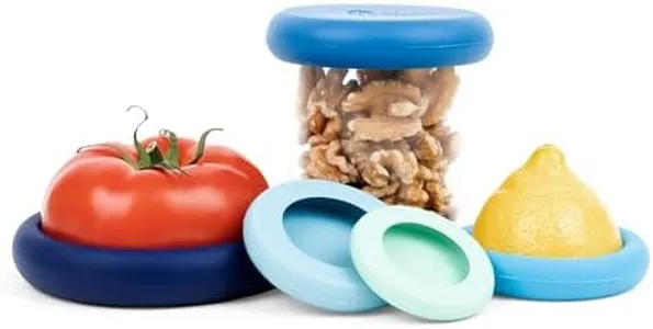 Food Huggers 5pc Reusable Silicone Food Savers | BPA Free & Dishwasher Safe | Fruit & Vegetable Produce Storage for Onion, Tomato, Lemon, Banana, Cans & More | Round, Ice Blue
