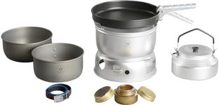 Trangia - 25-0 Ultralight Hard Anodized Camping Cookset | Includes: Alcohol Stove, 2 HA Pots, Non-Stick Frypan, Kettle, Upper & Lower Windshield, Pot Gripper, & Strap