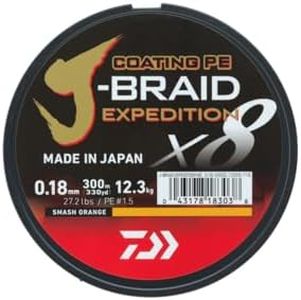 DAIWA J-Braid Expedition X8E, 0.35mm, 36.0kg/79.5lbs, 330yds, Smash Orange, Braided Fishing Line