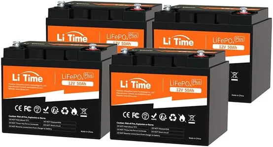 LiTime 12V 50Ah Lithium LiFePO4 Battery Built in BMS, 10 Years Lifetime 4000+ Cycles Output Power 640W, Perfect for Boat Marine Trolling Motor Camping Riding Mower (4 Packs)