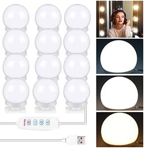Nizirioo Led Lámpara de Espejo Luces de Hollywood Regulables Luz de Maquillaje 12 Lámpara de Espejo Con Interruptor 3 Luz de Maquillaje de Color Para Tocador de Espejo de Vanidad Brillo