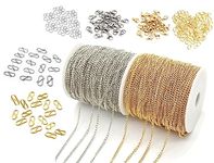 CRAFTS HAVELI Jewelry Making DIY Necklace Bracelet Supplies Accessories Tail Chains Silver Golden Link Chain 10 Mtr Each, Jump Ring & Lobster + S Hook