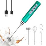 YUSWKO Rechargeable Milk Frother Handheld with 3 Heads,Coffee Electric Stirrer Whisk Foam Mixer, Mini Hand Blender with 3 Speeds Adjustable for Latte, Cappuccino, Hot Chocolate, Egg (Turquoise)