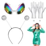 Ainiv 4PCS Halloween Alien Costume, Alien Antenna Headband Rainbow Lens Sunglasses, Martian Antenna Metallic Gloves Novelty Costume Party Favors Accessories for Adult Kids Halloween