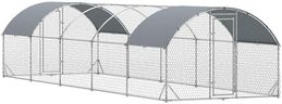 PawHut Large Chicken Coop Metal Chicken Run with Waterproof and Anti-UV Cover, Dome Shaped Walk in Fence Cage Hen House for Outdoor and Yard Farm Use, 1" Tube Diameter, 9.2' x 31.2' x 6.5'