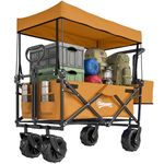 Outsunny 180L Festival Trolley on Wheels, Push & Pull Beach Cart with Removable Canopy, Wide All-Terrain Wheels, Folding Camping Trolley Cart, Adjustable Handle for Garden Fishing Shopping, Orange