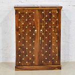 Krishna Wood Decor Wooden Bar Cabinet | Bar Home Furniture | Sheesham Wood Bar Cabinet with Storage | Bar Unit for Home | Bar Cabinet for Living Room | Wine Rack with Drawer | Brass Bar,Honey Finish