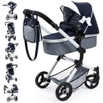 Bayer - Dolls Pram Neo Vario - Baby Stroller for Dolls with Bag, Adjustable, Reversible Handle, Foldable - Dolls Up to 20” - Age 3+ - Black & White - 18481AB