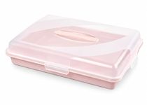 Best House | Plastic Cake Storage Box | PINK | 1 Pc | BPA Free | Cake and Pastry Carrier With Handle | Rectangular Lockable Food Container - L 46cm x W 32cm x H 9.7cm, Pack of 1
