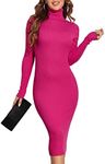 PrettyGuide Women's Turtleneck Knit Pullover Long Sleeve Stretch Bodycon Sweater Dress Hot Pink S