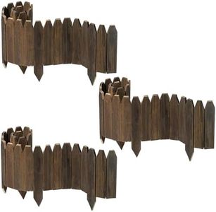 Wood Garden Edging, Wooden Fence Border Decorative Small Picket Panels for Flower Bed Barriers and Landscape Fencing (3 Pack)
