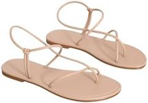 GORGLITTER Women's Metallic Strappy Flat Sandals Open Toe Dressy Summer Beach Thong Slides Apricot 9