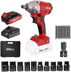 IBELL BW 20-32, 20V, 1/2" Brushless Cordless Impact Wrench Kit, 300Nm Torque, 1800-3000 RPM, 2250-3700 IPM, 2.0Ah Battery, Sockets, Adapters, LED Light, Charger & BMC Box.