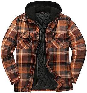 ZENTHACE Men's Thicken Plaid Hooded Flannel Shirt Jacket with Quilted Lined Black Brown XXL
