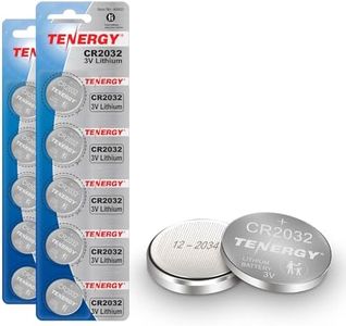 Tenergy 3V CR2032 Batteries, Lithium Button Coin Cell 2032 Battery, Compatible with AirTags, Key FOBs, Calculators, Coin Counters, Watches, Heart Rate Monitors, Glucometer, and More - 10 Pack