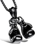 Hamoery Men Punk Stainless Steel Boxing Gloves Chain Pendant Necklace (A-Black)