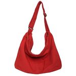 Canvas Messenger Bag Large Hobo Cross body Bag Canvas Shoulder Tote Travel Bag for Women and Men (Red)