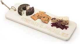 Artesà Rectangular Marble Cheese Board / Serving Platter with Decorative 'CHEESE & PICKLES' Lettering, 40 x 15 cm (15.5" x 6") - White